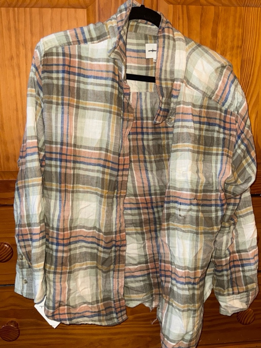Women Plaid Button-Up Shirt in Beige and Pink